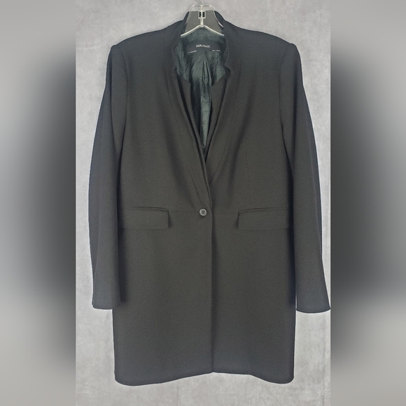 Zara Black Double Collar Duster formal Career Office Coat Jacket Blazer Size XL - Picture 1 of 7